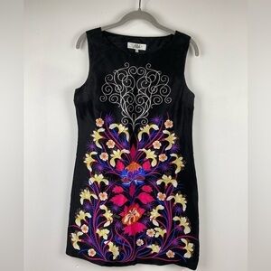 Tibi Sleeveless Black Silk Printed Sheath Dress, Size 6